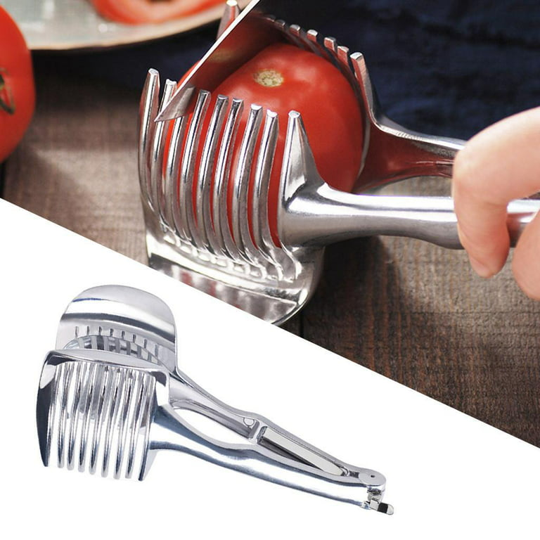 Lemon slicer fruit splitter onion cut stainless steel ultra-thin household  cutting vegetables auxiliary tools kitchen accessorie (Silver)