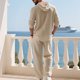 thumbnail image 5 of Ceisia Men's Loose Fit Cotton-Linen 2-Piece Set Hooded Henley Long Sleeve Shirt with Elastic Waist Wide Leg Pants Gifts, 5 of 8