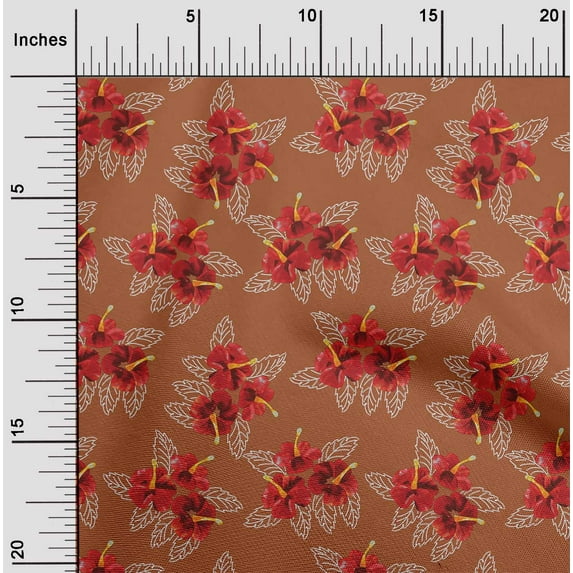 oneOone Georgette Viscose Fabric Leaves & Floral Artistic Sashiko Print Fabric BTY 42 Inch Wide