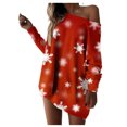 thumbnail image 2 of Pntutb Camiseta sin tirantes de manga larga con cuello sesgado suelto con estampado navideño para mujer Pntutb Pntutb-7177, 2 of 8