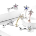 thumbnail image 3 of MoBody 16G Double Tiered 6 CZ Flower Top Curved Eyebrow Barbell Surgical Steel Body Piercing Eyebrow Ring (Clear/AB), 3 of 4