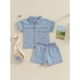 thumbnail image 2 of Arvbitana Toddler Girls Shorts Sets Solid Color Short Sleeve Lapel Button Tops + Elastic Band Shorts 2Pcs Denim Outfits Infant Casual Summer Clothes 6M 12M 18M 24M 3T 4T, 2 of 9