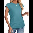 thumbnail image 1 of Camiseta de Corta con Cuello Redondo y Fruncido para Mujer, Color Azul Pavo Real Talla M, 1 of 7