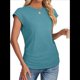 thumbnail image 1 of Camiseta de Corta con Cuello Redondo y Fruncido para Mujer, Color Azul Pavo Real Talla M, 1 of 7