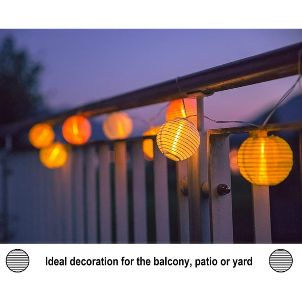 Guirnalda de luces LED, farol decorativo (a pilas) de papel kraft blanco - Longitud total: 3 metros | 20 bolas LED blancas