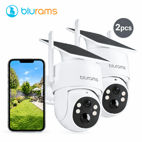 blurams 4MP Wireless Outdoor Security Camera, 100% Wire-Free Solar Camera with Fixed Solar Panel, 360° Pan & Tilt, Color Night Vision, Human Detection, Dual-Band WiFi 6