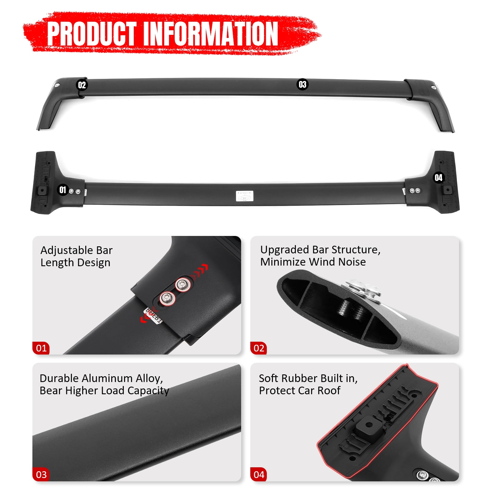 Ikon Motorsports Roof Rack Compatible With 2020-2025 Toyota Highlander, Black Top Roof Rack Cross Bar Cargo Luggage Carrier Aluminum W/ Locks 2PCS