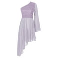 thumbnail image 3 of Xnihocha Women Praise Lyrical Dance Dress One Shoulder Asymmetrical Worship Dance Mesh Overlay Dress Light Purple M, 3 of 7