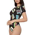 thumbnail image 2 of Naloa Colorful Retro Tape Women's Short-Sleeved Onesie, One-Piece Swimsuit for Parties, dates, clubs - Small, 2 of 9