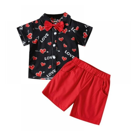 

BULLPIANO Toddler Baby Boy Clothes Print Shirt +Shorts Sets Summer Outfit Bow Tie Top Formal Casual Suits