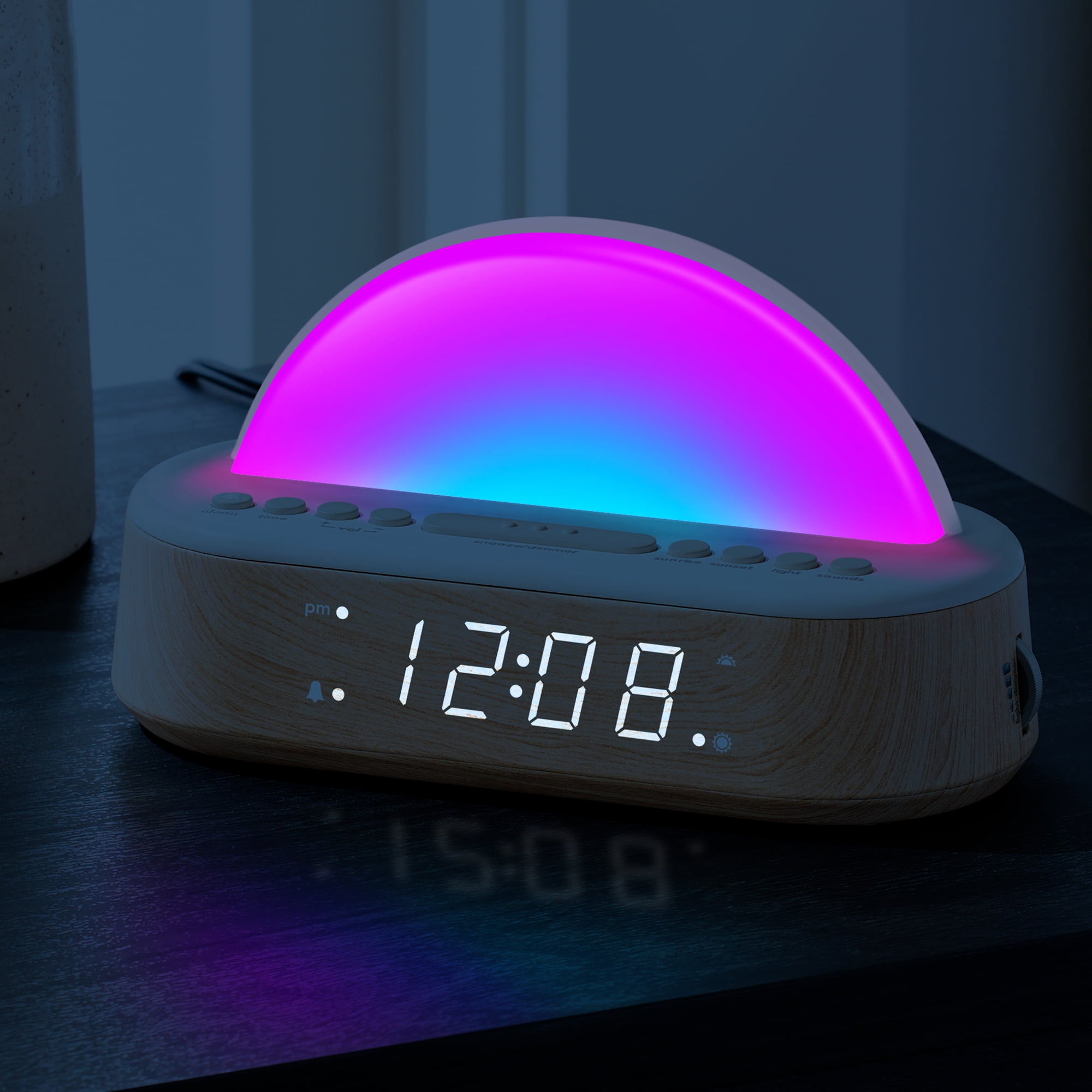 Better Homes & Gardens Sunrise Digital Alarm Clock with Tranquil Sleep Sounds and Multicolor Light