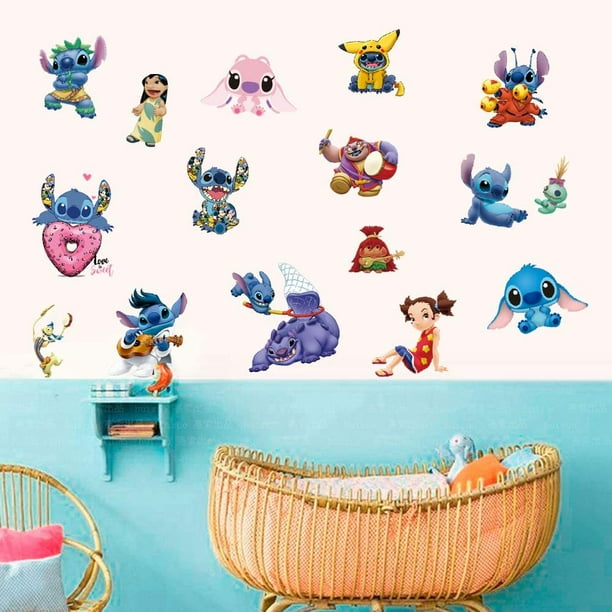 Sticker Mural Lilo et Stitch Autocollant pour Enfants Dessin Animé Chambre  Arrière-Plan Mur Décoration Auto-Adhésif PVC 