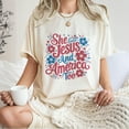 thumbnail image 4 of She Loves Jesus and America Too T-Shirt – Christian Patriotic Floral Tee for Women, 4th of July USA Faith Shirt, Religious Summer Apparel, Jesus Lover Gift Tee, 4 of 7
