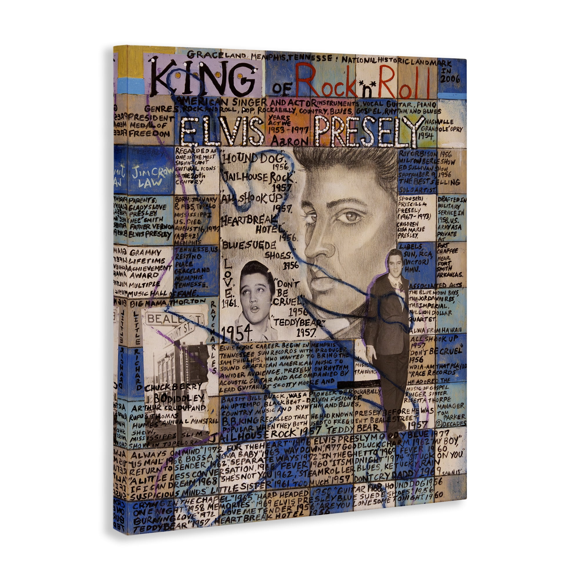 Stupell Industries Elvis Presley Collage People Drawing Wrapped Canvas Art Print Wall Art, 24 x 30