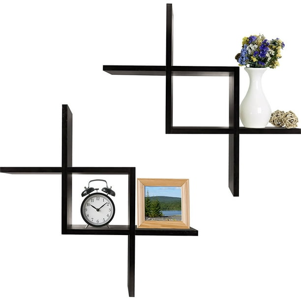 Greenco Criss Cross Intersecting Wall, 4 Cube Intersecting Wall Mounted Floating Shelves