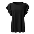 thumbnail image 6 of Tittly T Shirts for Women Basic Tees Women's Summer Top V Neck Ruffle Short Sleeve Casual Loose Tee T Shirts Tshirts Shirts Womens Tops Black L, 6 of 7