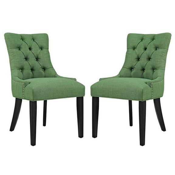 Pemberly Row Tufted Dining Side Chair in Green and Black (Set of 2)