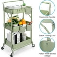 thumbnail image 4 of 3 Tier Rolling Cart, Metal Utility Cart, Folding Mobile Multi-Function Storage Trolley Organizer Cart for Home Library Office(Green), 4 of 18