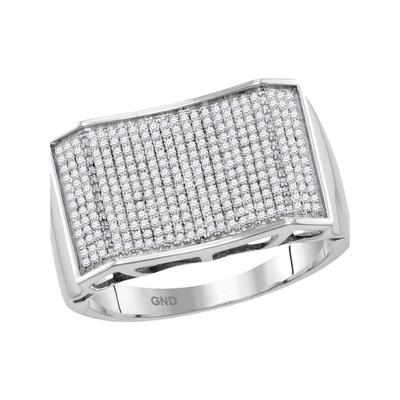 10kt White Gold Mens Round Pave-set Diamond Rectangle Convex Cluster Ring 5/8 Cttw