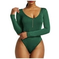 thumbnail image 2 of jsaierl Long Sleeve Bodysuit for Women Fashion Casual Solid Color Quarter Zip Scoop Neck Pullover Jumpsuit Bodysuit, 2 of 9