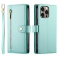 thumbnail image 2 of For iPhone 16 Pro Max 6.9-inch Wallet Case for Women Men Multi-Card Slots Zipper Pocket Lanyard Strap Wristlet Leather Phone Case,Green,For iPhone 16 Pro Max, 2 of 7