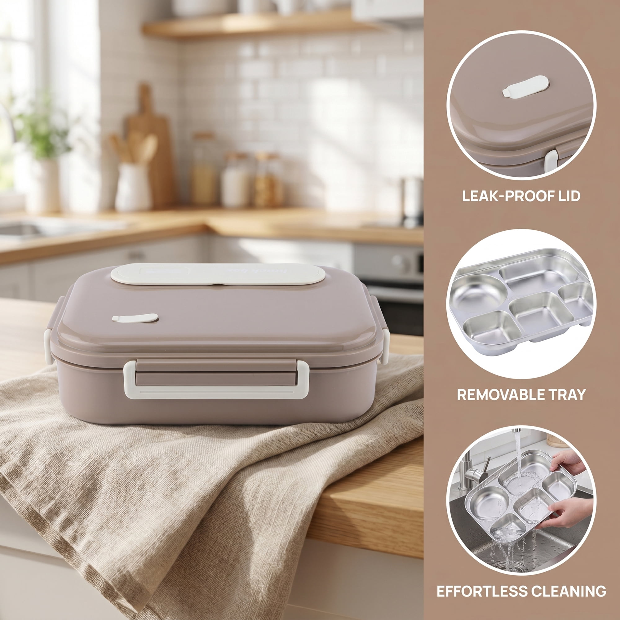 Unique Bargains Compartment Leak-Proof Meal Lunch Bento Box Coffee Brown