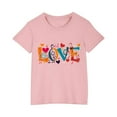 thumbnail image 2 of Piuwrlz T-Shirts Tops for Kids Girls Short Sweatshirt Sleeve Printed Loose Round Neck Blouses T Shirt Top Pink Size 7 Years, 2 of 4