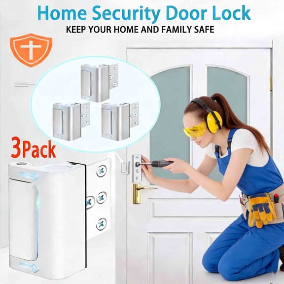 MKDAQIQU 3in Reinforced Metal Door Lock, Silver, 3 Piece