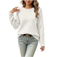 thumbnail image 2 of SGFCWSX Sweater for Girls Crew Neck Solid Color Drop Shoulder Long Sleeve Loose Casual Pullover for Kids White Size 9, 2 of 9