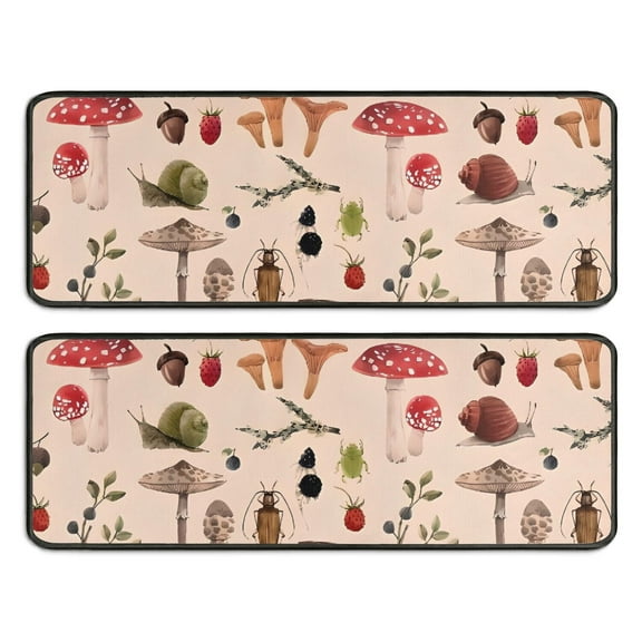 Kitchen Rugs Sets Of 2,Colorful Mushroom Insect Light Pattern Anti Fatigue Kitchen Mat Rugs Non Slip Washable,Decorative Kitchen Floor Mats for Kitchen,Sink,Laundry,17"x47" 17"x47"
