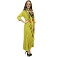 thumbnail image 2 of Bimba Designer Women's Cowl Maxi Lime Green Dress With Printed Tassel Scarf - 6, 2 of 5