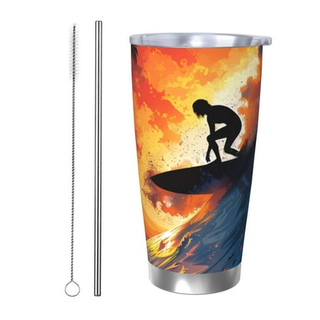

Junzan Sunset Surfing Silhouette for 20oz Stainless Steel Insulated Car Cup with Spillproof Lid - Insulated Coffee Mug Thermal Cup-Straw Two-piece Set