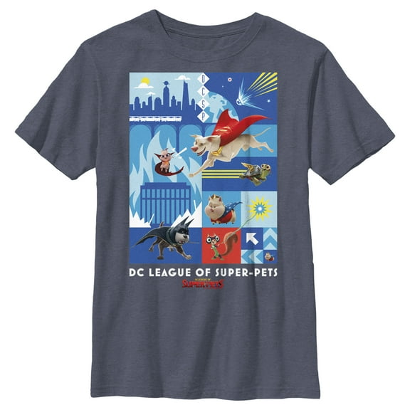 Boy's DC League of Super-Pets Battle Ready Poster Graphic Tee Navy Blue Heather Medium