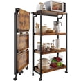 thumbnail image 1 of Large 4-Tier Collapsible Wooden Storage Shelf with Locking Wheels 100 lbs Capacity No Assembly Required Space-Saving Organizer for Kitchen Garage Workshop Home, 1 of 8