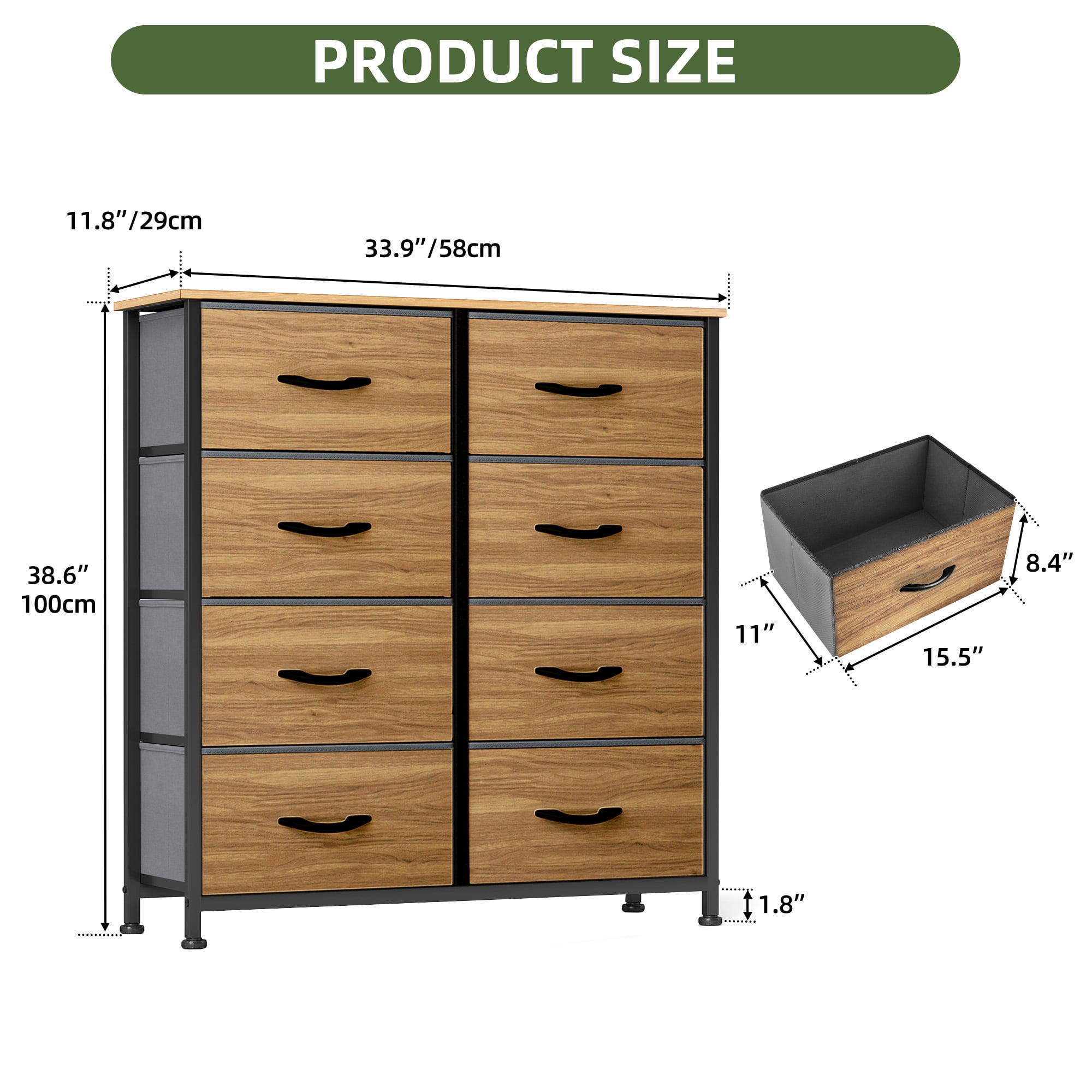 Uforic 8 Drawer Dressers for Fabric Chest of Drawers Storage Dressers for Living Room Burlywood Grain