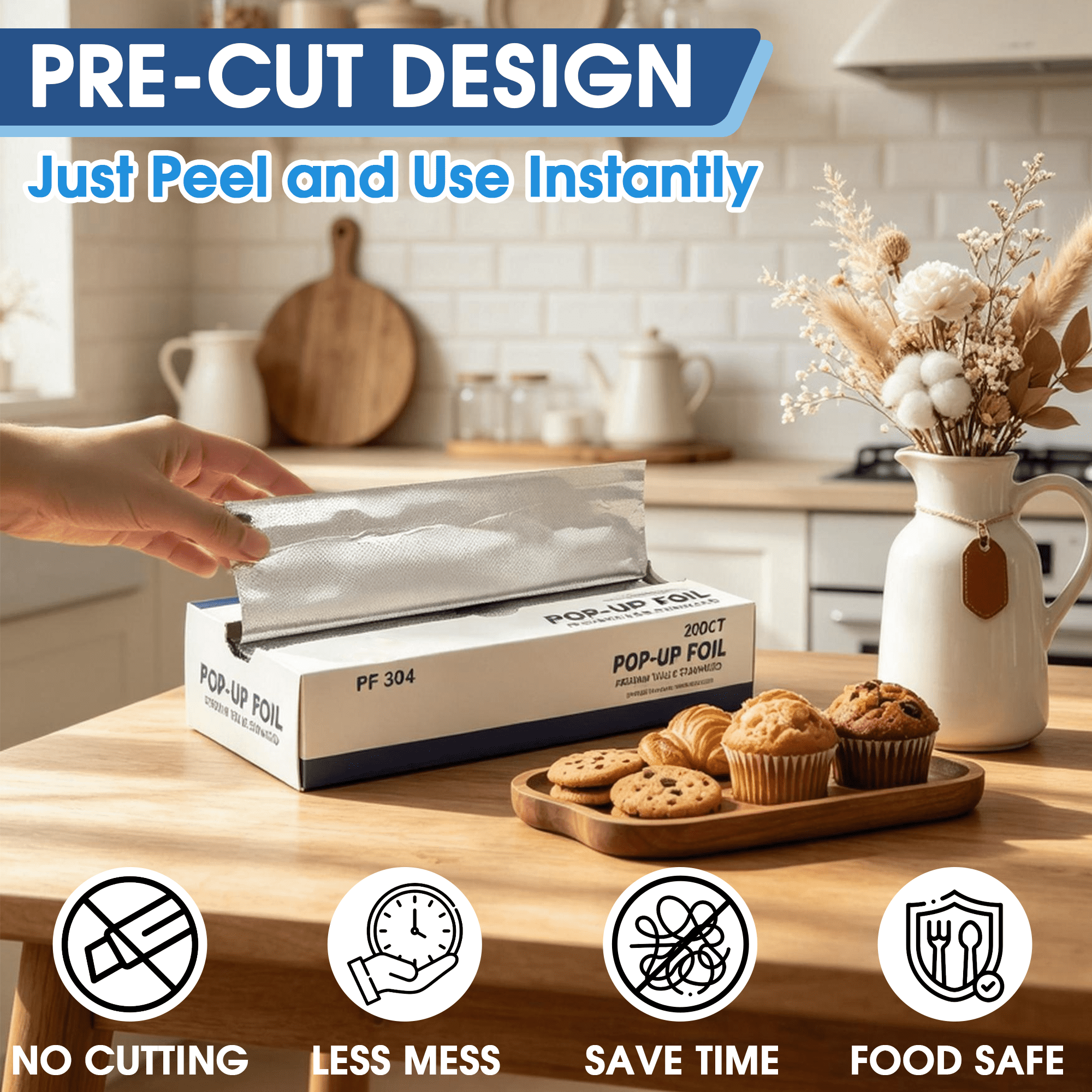 GARITIN 200 Count Aluminum Foil Sheets, 12 x 10.75 Inch Pre-Cut Foil Sheets, Embossed Non-Stick Food Safe Foil Wraps for Meal Prep, BBQ, Grilling & Cooking