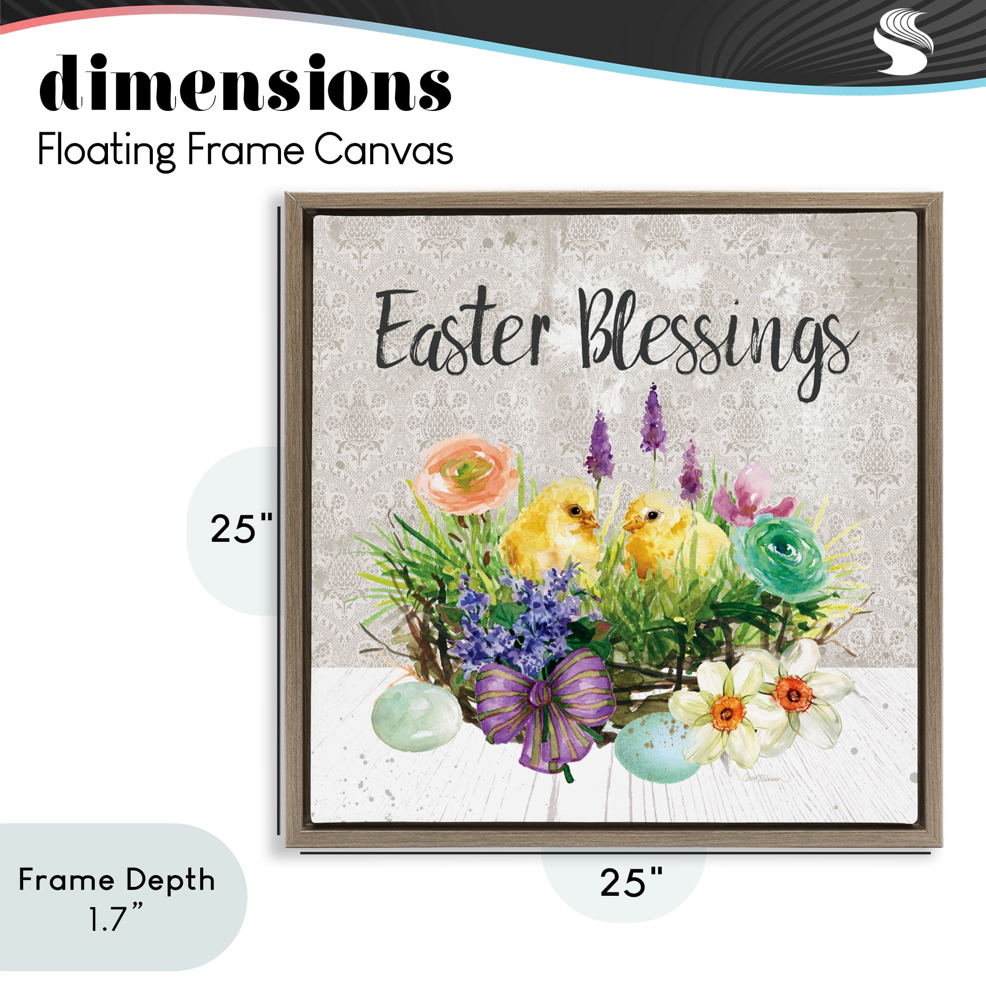 Stupell Industries Easter Blessings Basket of Flowers Brown Framed Floater Canvas Wall Art, design by Carol Robinson