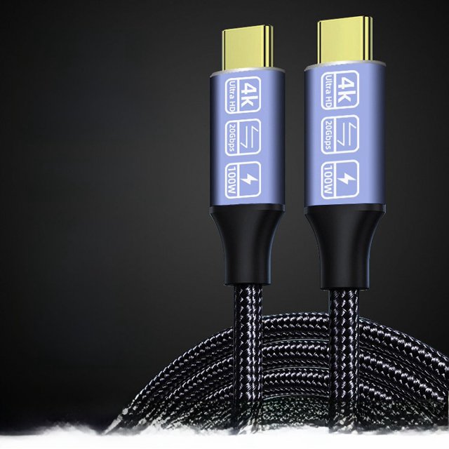 Pantalla de proyección de carga rápida de 100 W, 20 V, 5 A, línea de datos C a C, transmisión Lightning de 4 K a 60 Hz, 20 Gbps, pantalla dividida para computadora de 3 m