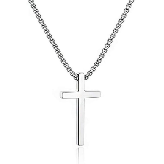 Turandoss Silver Cross Necklaces for Men Boys 316L Stainless Steel Pendant 16-30 inch Chain Jewelry Catholic Religious Christian Birthday Mothers Day Gifts for Men Father Husband Grandpa