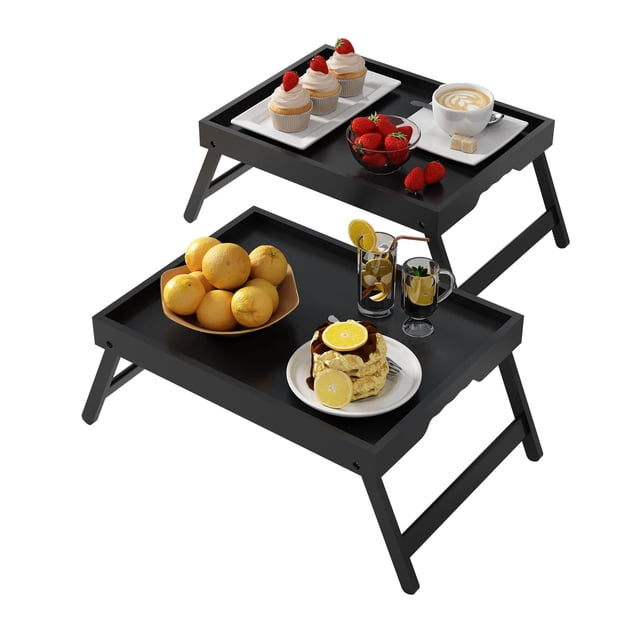Juego de 2 Bandejas Plegables de Bambú Youpehom para Cama en Negro