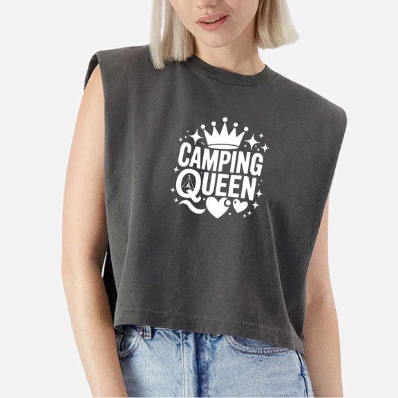 EcoLoom Queen Crown Cap Sleeve Muscle Crop Shirt Women Sleeveless Baby Tee