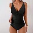 thumbnail image 5 of Tummy Control Swimsuits for Women Slimming One Piece Bathing Suit Retro Ruched Push Up Vintage Padded Swimwear Black S, 5 of 6