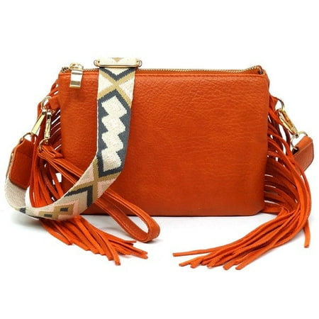 FASHNZFAB Aztec Guitar Strap Fringe Clutch Crossbody Bag