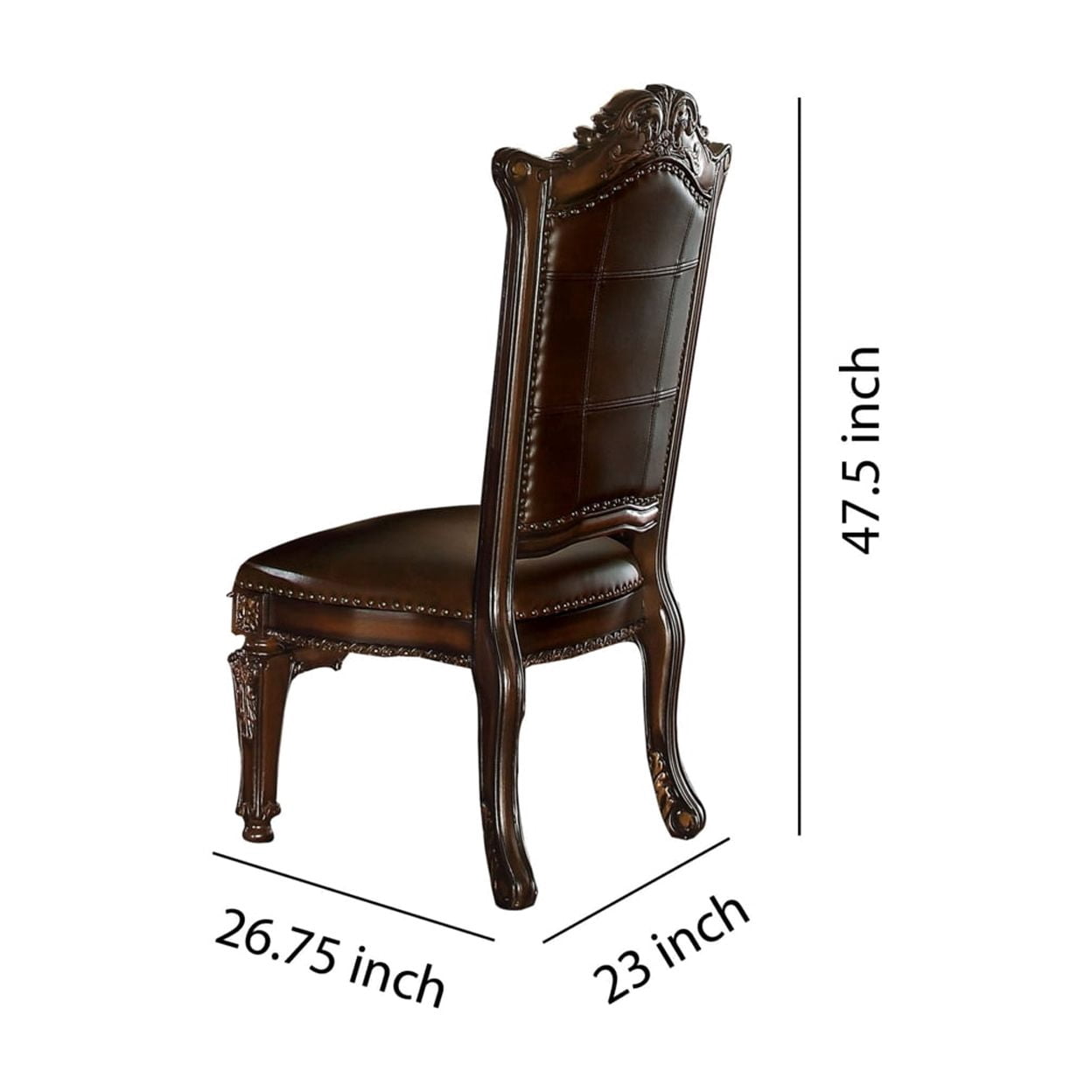 ACME Vendome Faux Leather Tufted Dining Side Chair in Cherry Set of 2