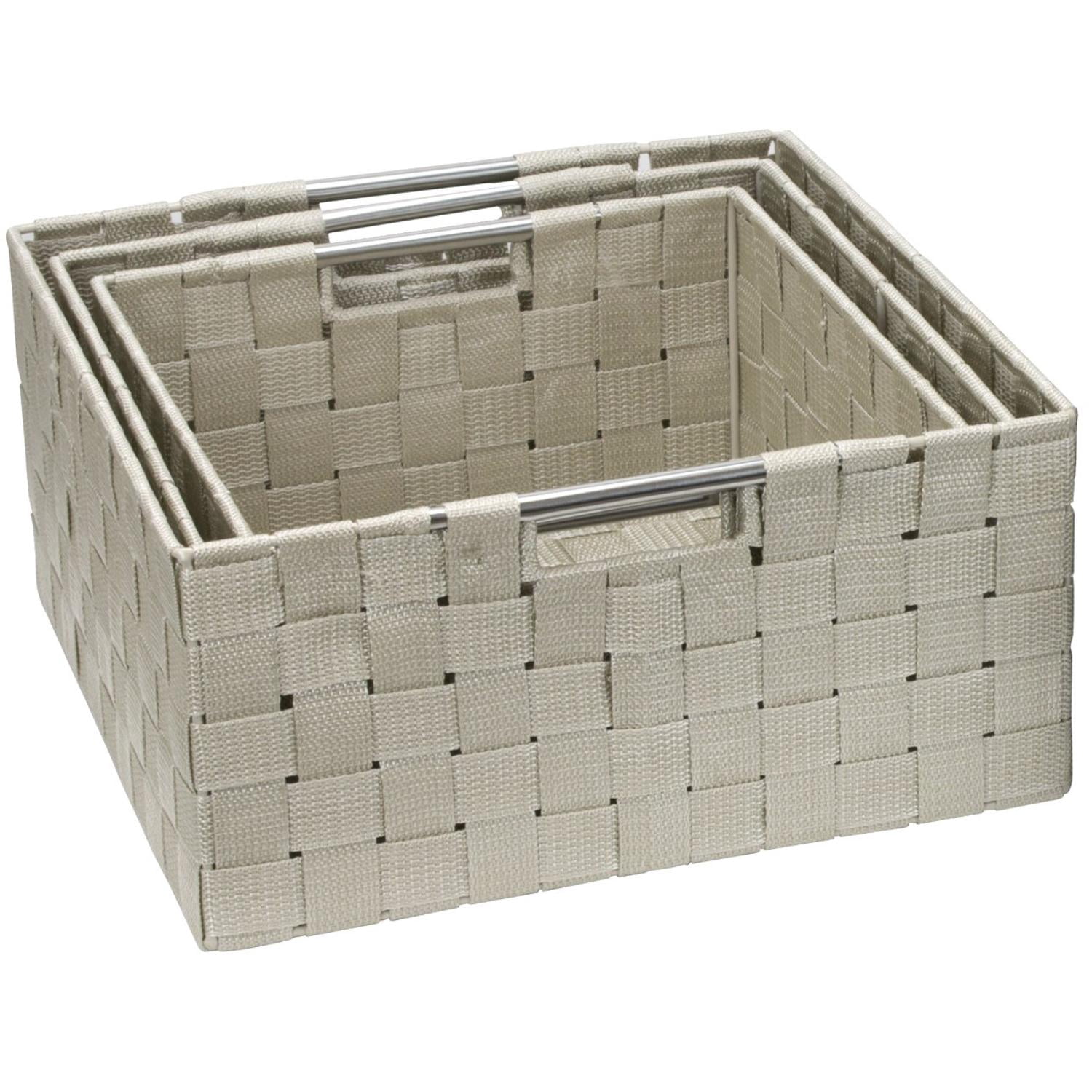 Sorbus 3 Piece Woven Storage Basket Set, Stackable Cube Bins with Handles, Beige Organizer Totes