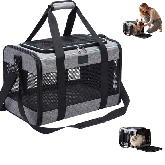 17.5"x11"x11" Soft-Sided Cat & Dog Carrier for Pets Up to 16 Lbs, Travel Pet Carrier with Fleece Bed, Mesh Ventilation, Top & Side Entry, for Small Dogs Cats Puppy – Under-Seat Airline Friendly