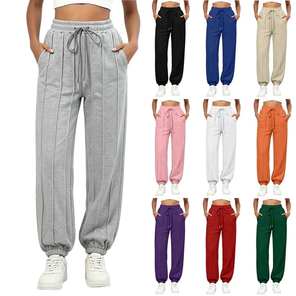 Women's Jogger Sweatpants, Straight Leg Relaxed Fit with Elastic Waist Drawstring Side Pockets, Home & Casual Wear | VerBelle,Army Green L