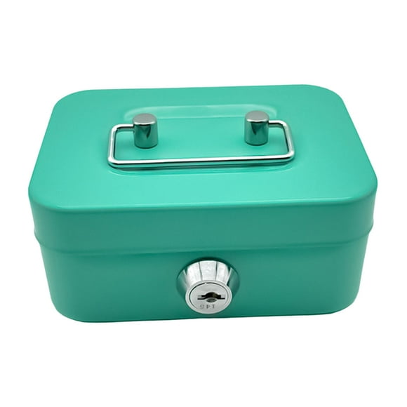 Cash Box with Lock Case with Top Handle Portable Souvenir Box Treasure Chest Green