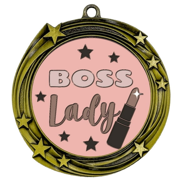 Boss Lady Novelty Stars Design Medal | Funny Coworker or Family Award | High Relief Quality Metal Medal