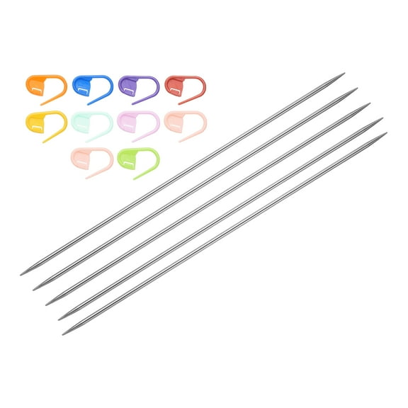 Uxcell 5Pcs US 1.5(2.5mm) Double Pointed Knitting Needle with 10 Stitch Marker for Handmade Projects